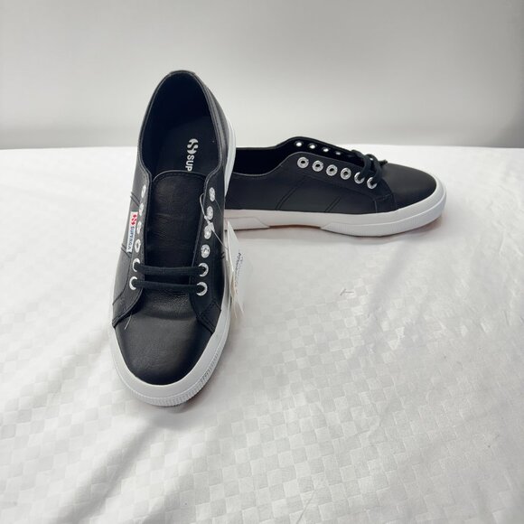 NEW! Unisex Superga Black Nappa Leather Sneakers - Picture 2 of 13